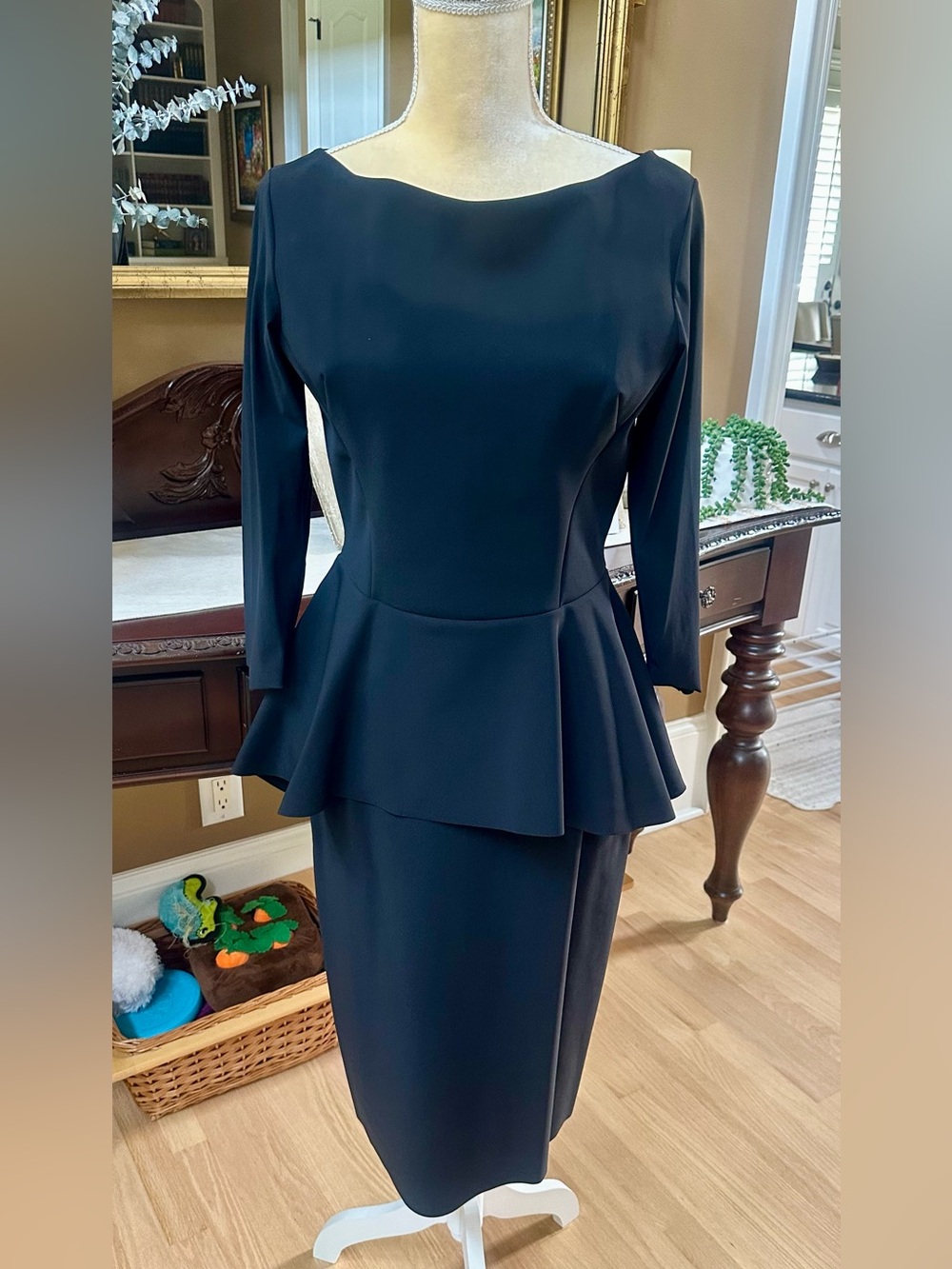 Chiara Boni Black Long-Sleeve Peplum Two Piece Dress